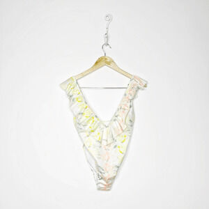 PINK Victoria's Secret Plunge V Neck Ruffle Cheeky One Piece White Womens Small